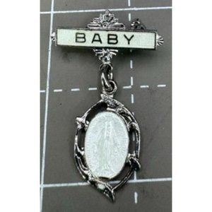 Sterling Silver Chapel Tiny Miraculous Medal on Godchild Bar Pin